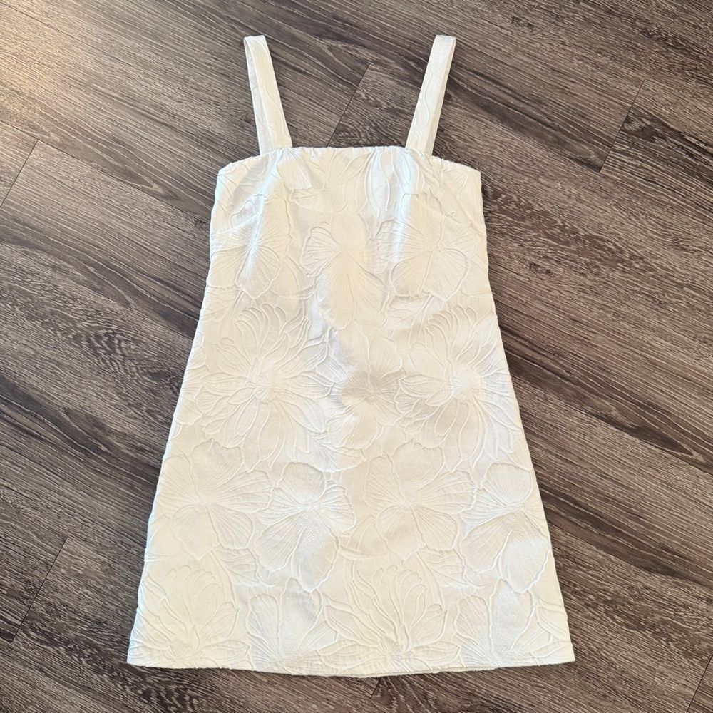 J. Crew Ivory Floral Embossed Adjustable Strap Dress